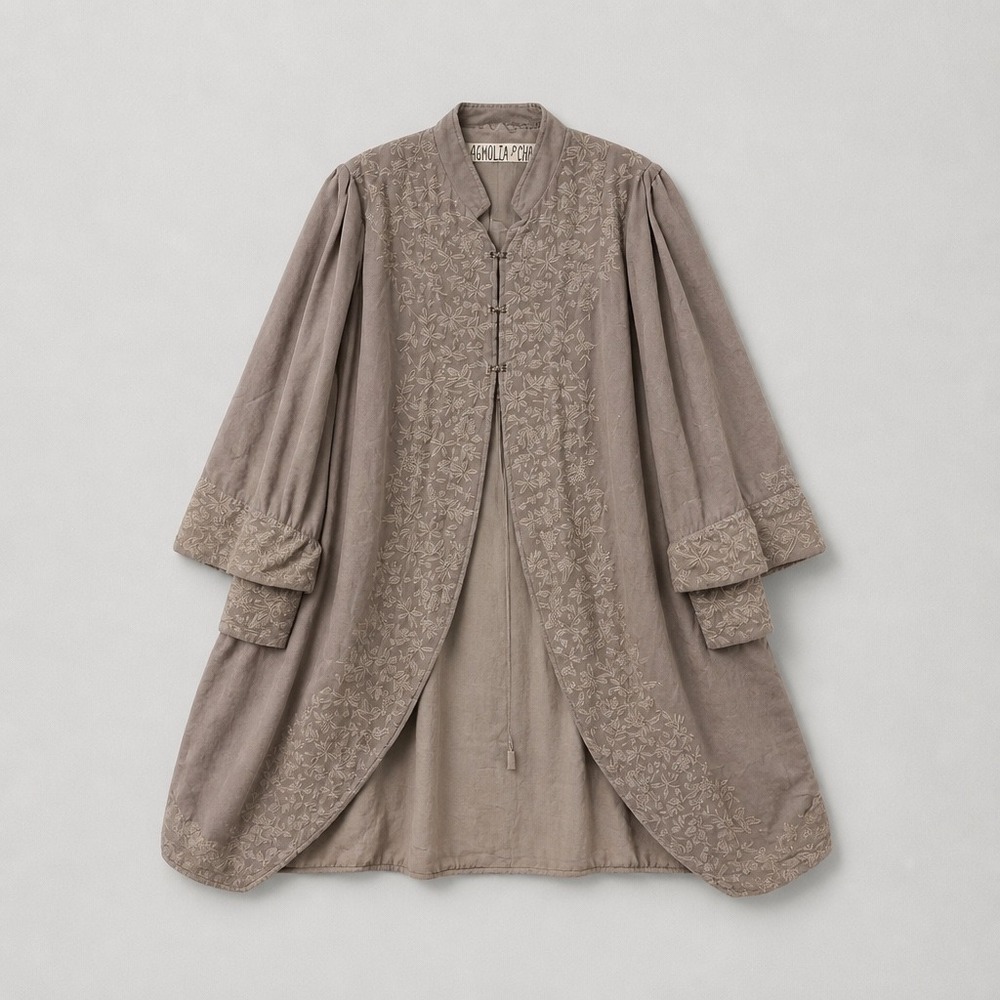 Magnolia Pearl Embroidered Velvet coat Taupe Cotton  One Size